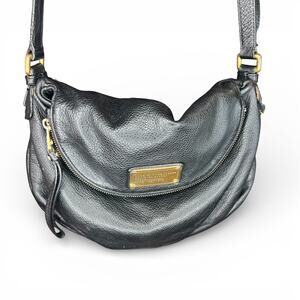 MARC BY MARC JACOBS Classic Q Natasha Black Pebbled Leather Crossbody Bag Gold